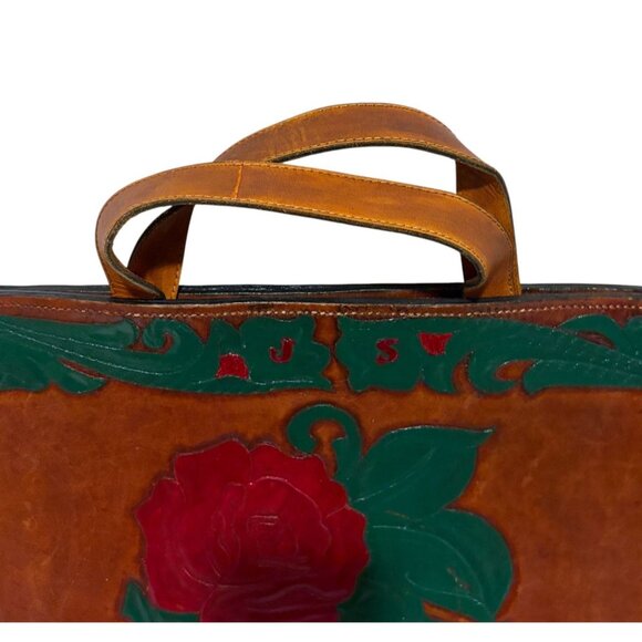 VTG Handmade Full Grain Leather Laptop Briefcase Western Rose Dual Compartments - Picture 2 of 11